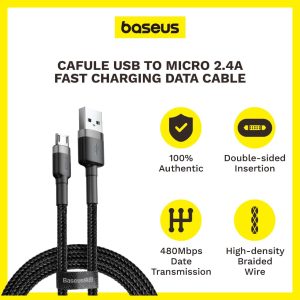 Baseus Cafule Cable Durable Nylon Braided Wire micro USB QC3.0 2.4A 1M Black