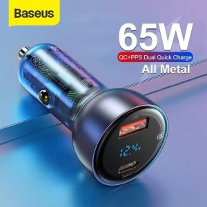 Baseus 65W Car Charger QC+PPS Dual Quick Charger Type C Fast Charging for Mobile Phone Tablet Laptop