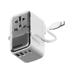 MOMAX 35W 1-World+ Flow 4-Port Travel Charger With Built-In USB-C Cable
