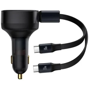 BASEUS Enjoyment 33W / 30W Fast Charging Retractable 2-in-1 Car Charger for Xiaomi,Huawei,Samsung-Black