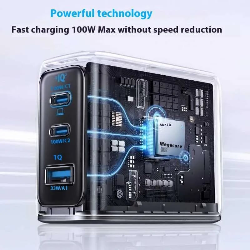 ANKER B121B Charger 3 Port 100W Fast Charging LED Display USB C to USB C Cable