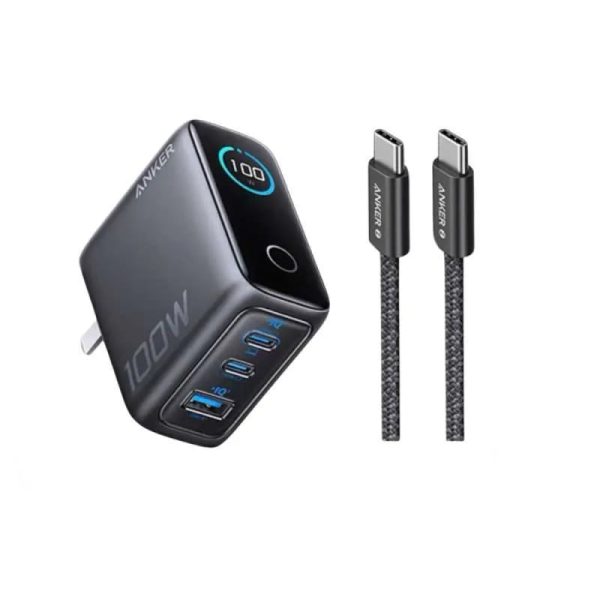 ANKER B121B Charger 3 Port 100W Fast Charging LED Display USB C to USB C Cable