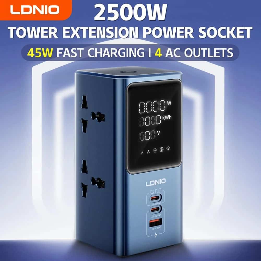 LDNIO SC2 PD 45W GaN USB-C Fast Charing 7-in-1 Charge Station Power Strip with Led Screen