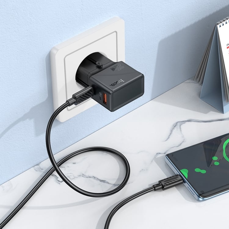 Hoco AC24 Mini PD25W QC3.0 Universal Travel Charger with Type-C to Type-C Cable
