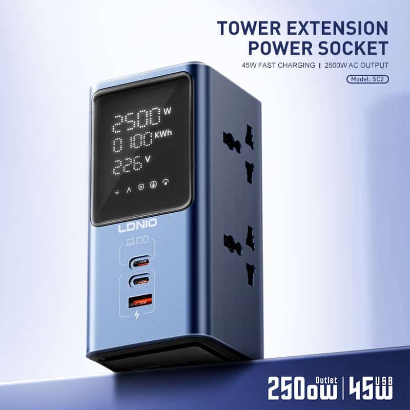 LDNIO SC2 PD 45W GaN USB-C Fast Charing 7-in-1 Charge Station Power Strip with Led Screen