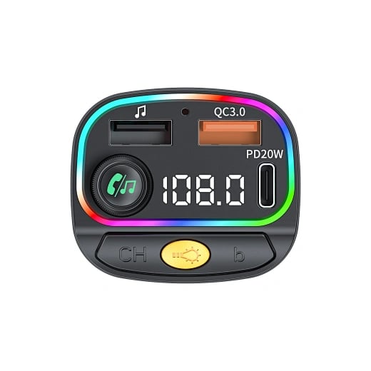 WiWU Wi-QC031 Bluetooth 5.3 Car FM Transmitter with RGB Lights & 38W Fast Charging