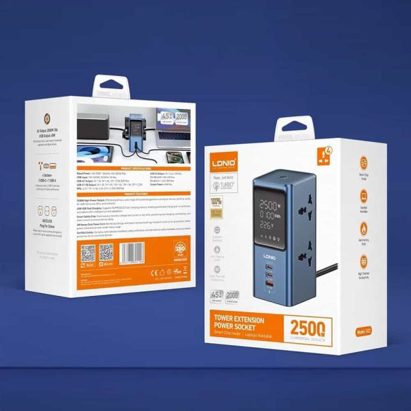 LDNIO SC2 PD 45W GaN USB-C Fast Charing 7-in-1 Charge Station Power Strip with Led Screen