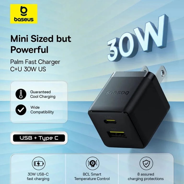 Baseus Palm 30W Fast Charger C+U With 60W Type-c Cable
