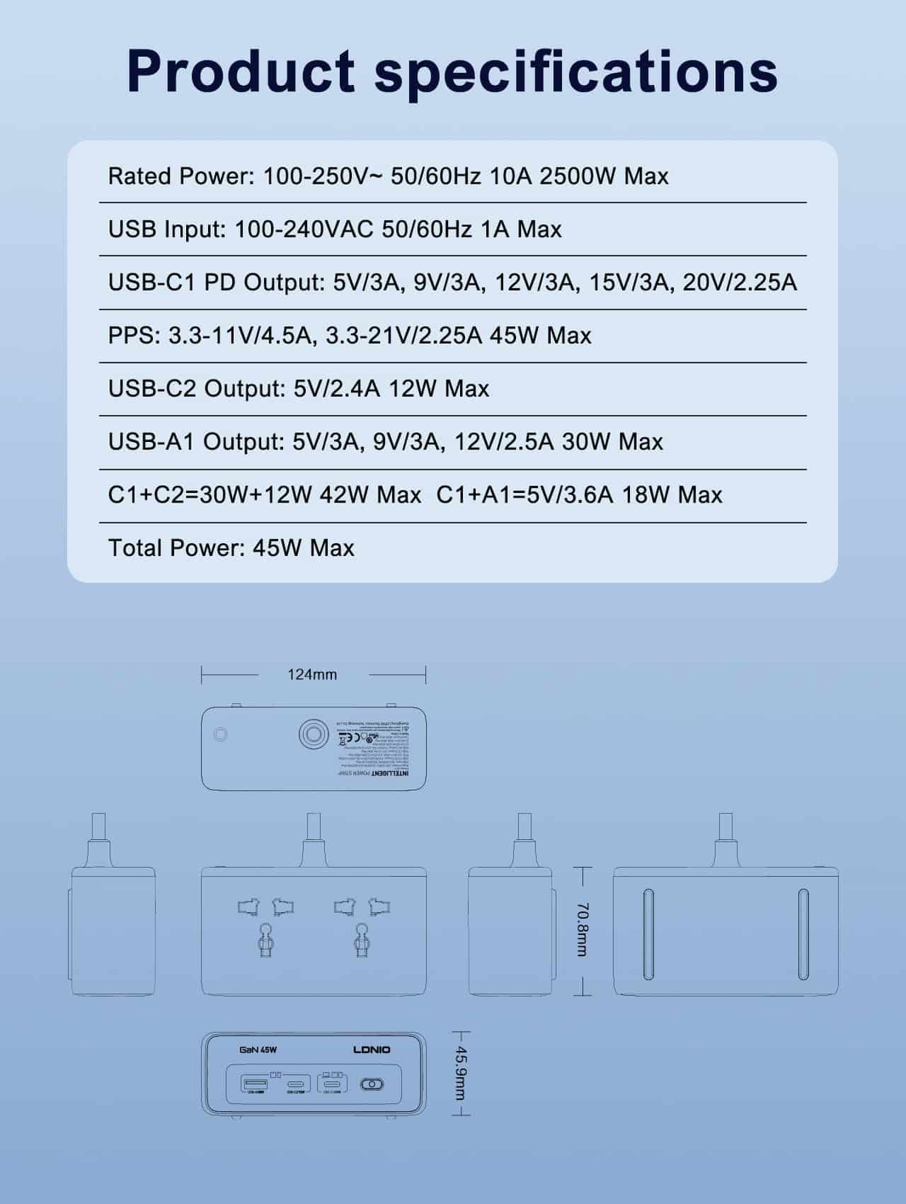 LDNIO SC1 2500W 5-In-1 Ports GaN Desktop Power Strip