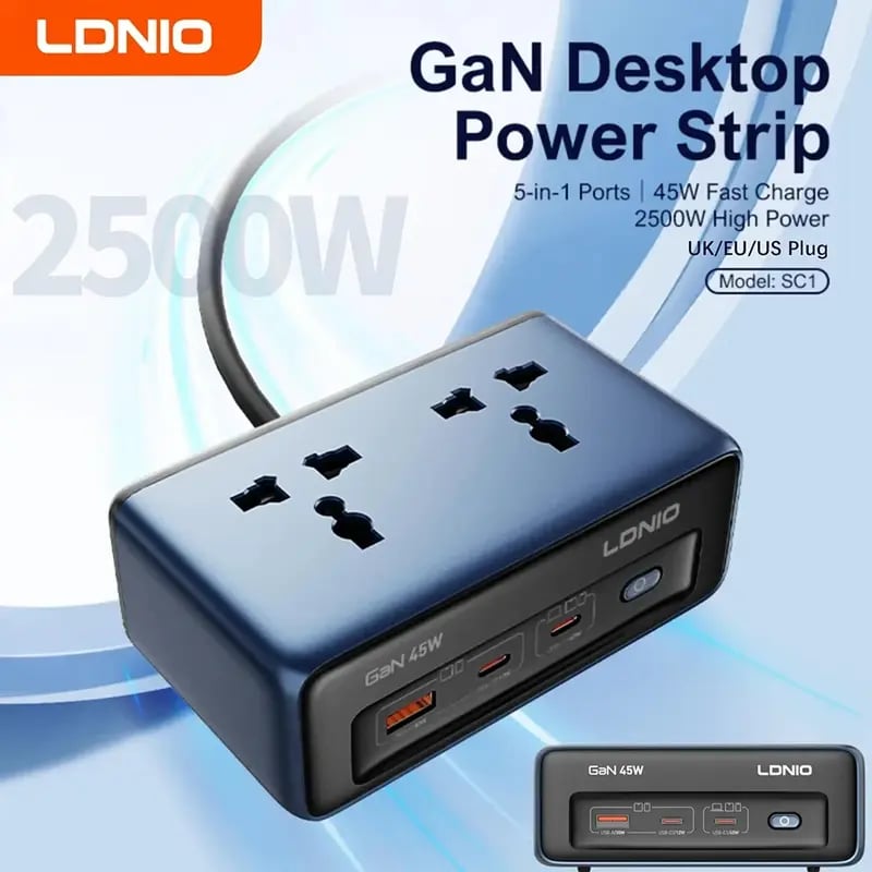 LDNIO SC1 2500W 5-In-1 Ports GaN Desktop Power Strip