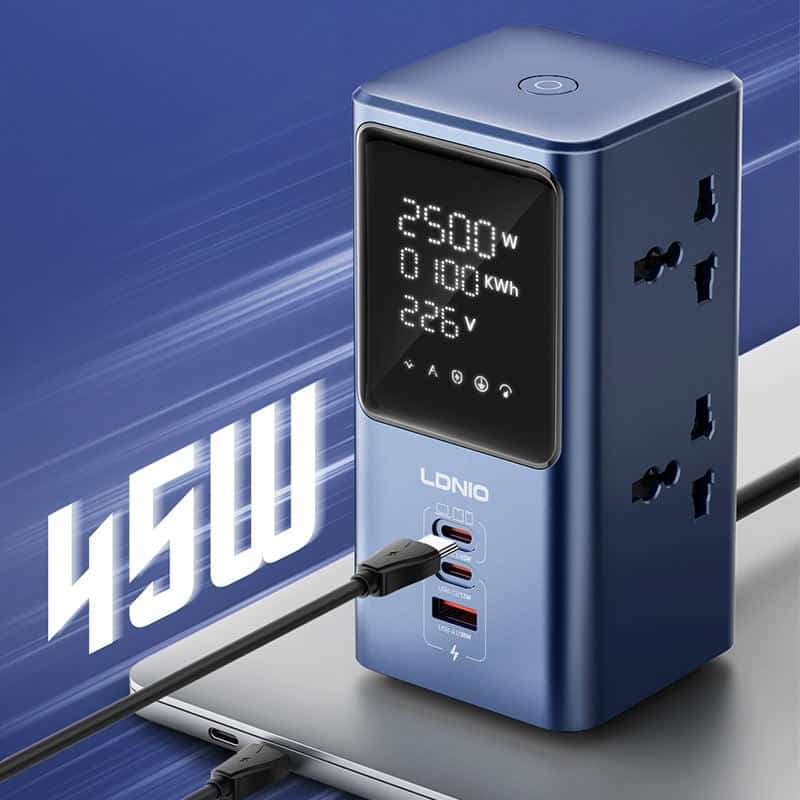 LDNIO SC2 PD 45W GaN USB-C Fast Charing 7-in-1 Charge Station Power Strip with Led Screen