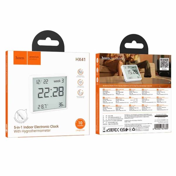 Hoco HX41 Hygrometer Clock Temperature and Humidity Monitor