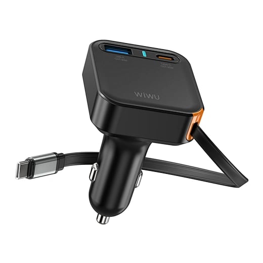 WIWU Wi-CC033 Helix 65W USB-A and USB-C Car Charger with Retractable USB-C Cable