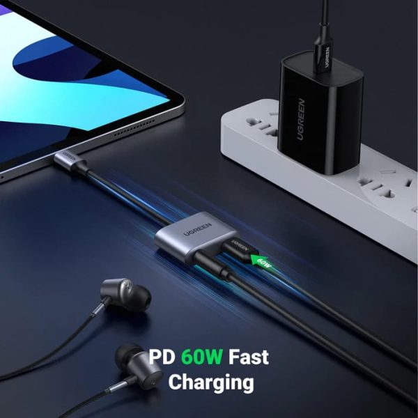 UGREEN USB C to 3.5mm Audio Jack and Charger Adapter 60W PD Fast Charge DAC Audio Splitter (60164)