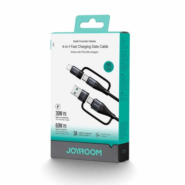 Joyroom SA37-2T2 60W 4-in-1 Fast Charging USB-A+Type-C to Lightning+Type-C Data Cable (1.2m)