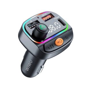 WiWU Wi-QC031 Bluetooth 5.3 Car FM Transmitter with RGB Lights & 38W Fast Charging