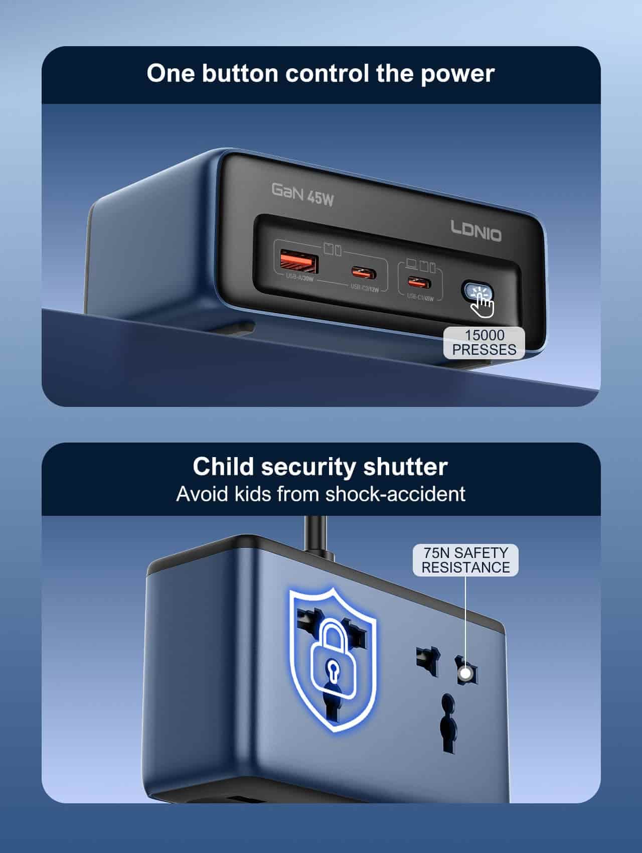 LDNIO SC1 2500W 5-In-1 Ports GaN Desktop Power Strip