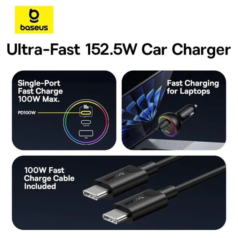 Baseus 152.5W Multi-Port Fast Charging Car Charger Set