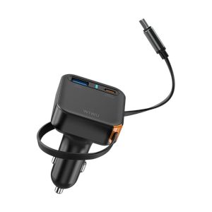 WIWU Wi-CC033 Helix 65W USB-A and USB-C Car Charger with Retractable USB-C Cable