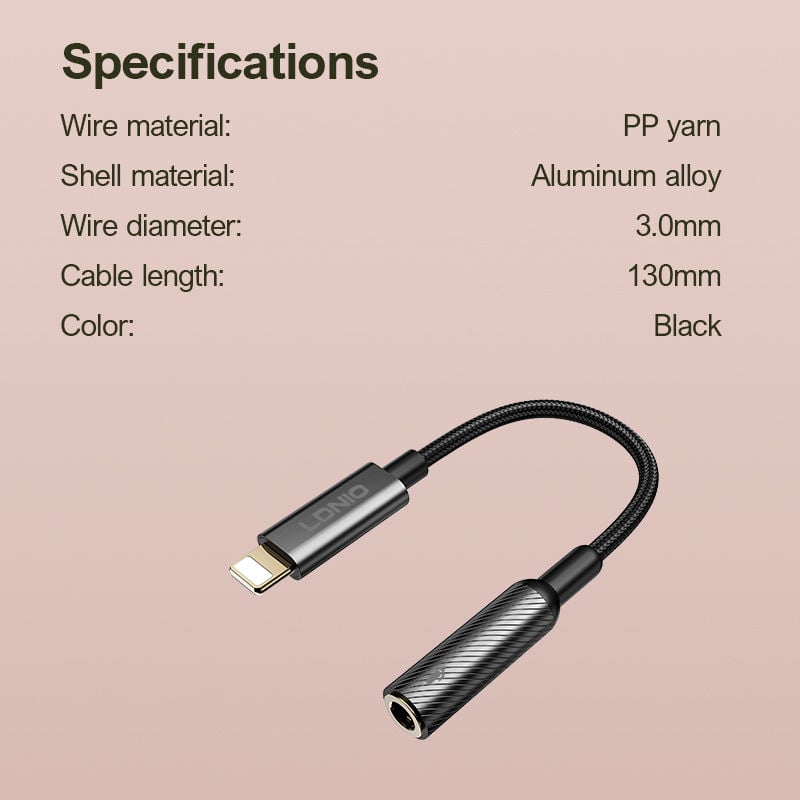 Ldnio LS-T90i Lightning To 3.5mm Female Adapter Hi-Fi Audio Calls Supported