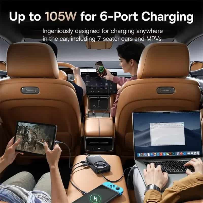 Baseus PrimeTrip VW1 105W 6in1 Car Charger with 60W Retractable Cable