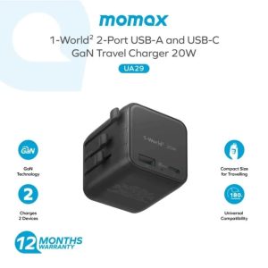 Momax UA29 1-World² 20W Universal 2-Port USB Travel Adapter