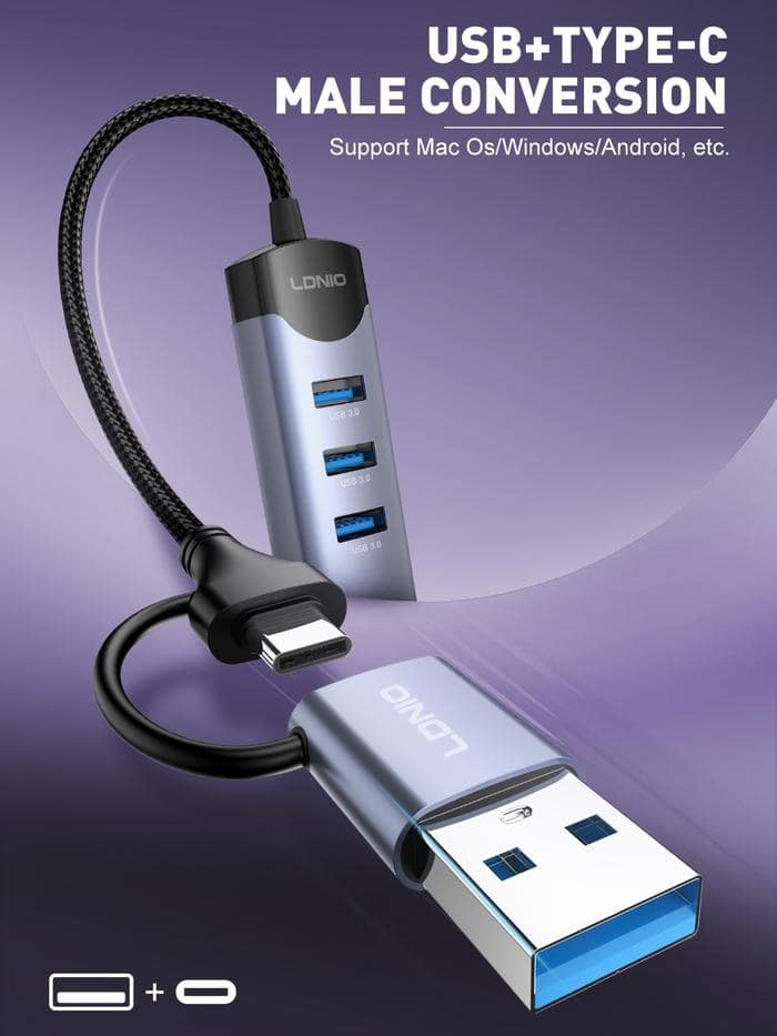 Ldnio DS-144uc USB-A+C+RJ45 Hub Adapter