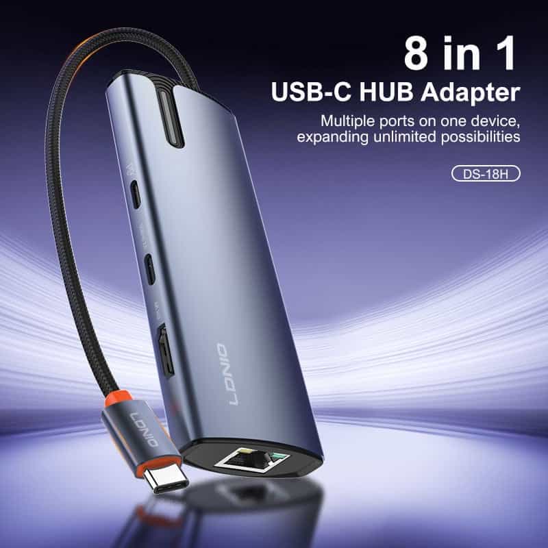 LDNIO DS-18H 8 in 1 USB C Hub 4K Display 100W PD Charging Docking Station