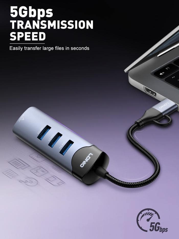Ldnio DS-144uc USB-A+C+RJ45 Hub Adapter