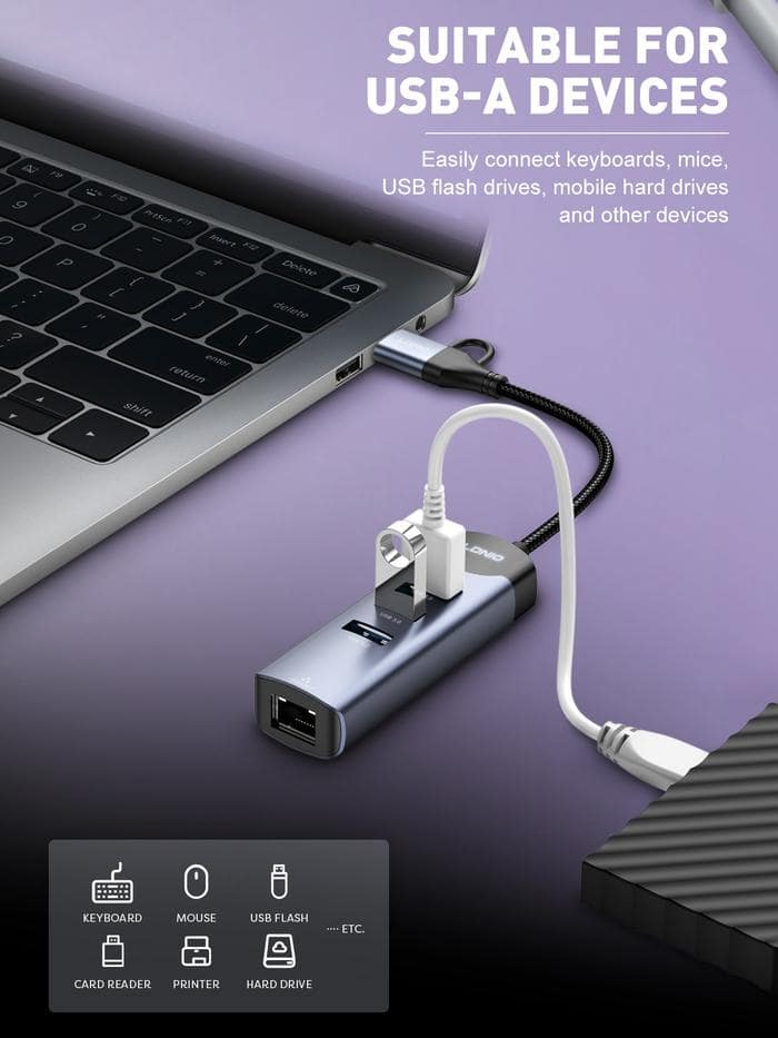 Ldnio DS-144uc USB-A+C+RJ45 Hub Adapter