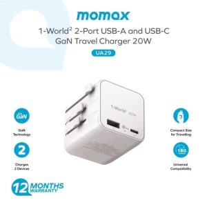 Momax UA29 1-World² 20W Universal 2-Port USB Travel Adapter
