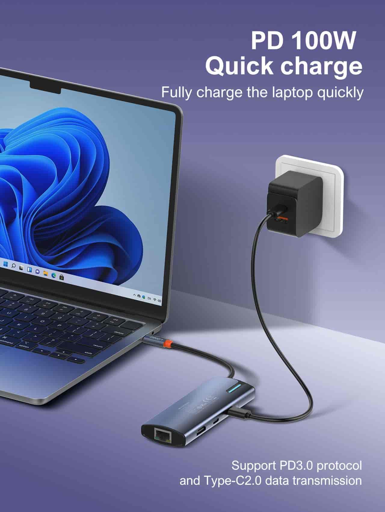 LDNIO DS-18H 8 in 1 USB C Hub 4K Display 100W PD Charging Docking Station