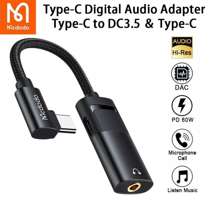 Mcdodo CA-188 60W USB-C to USB-C With DC 3.5MM Audio Adapter (Calling Supported)