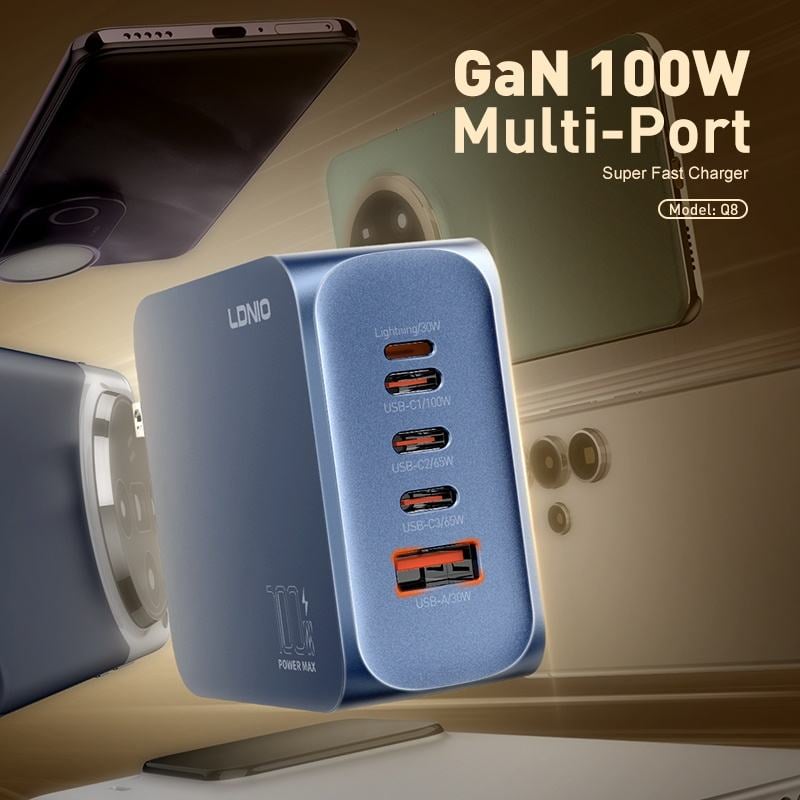 LDNIO Q8 100W GaN Fast Charger PD Charger 100W 5 Port 100W Charger
