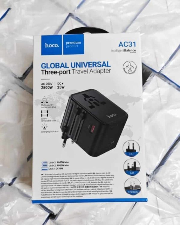 Hoco AC31 PD 25W 3-Ports Global Universal Travel Charger