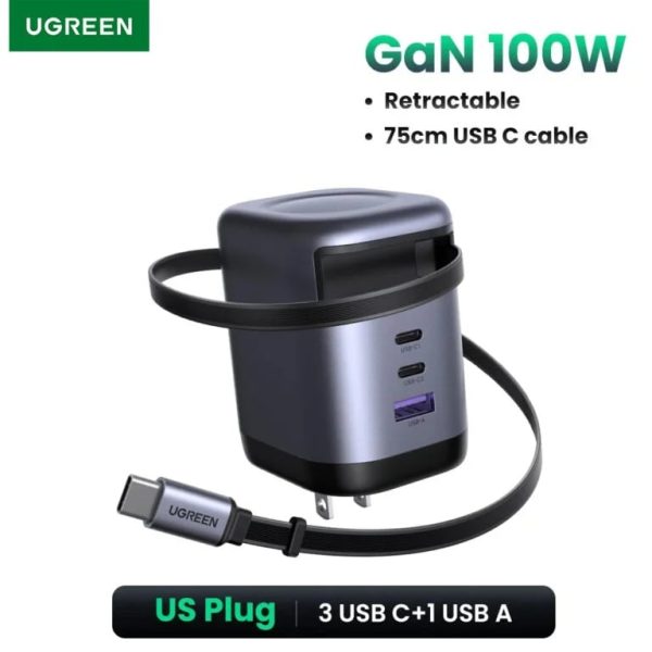 UGREEN X606 Nexode 100W GaN Charger with Retractable Cable