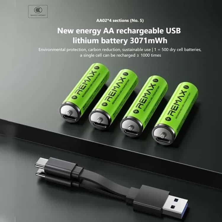 REMAX AA02 New Energy AA Rechargeable USB Lithium Battery 3071mWh