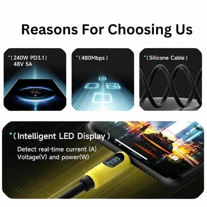 HAGiBiS SX03S 240W Type-C to Type-C Fast Charging Cable for Laptop & Phone