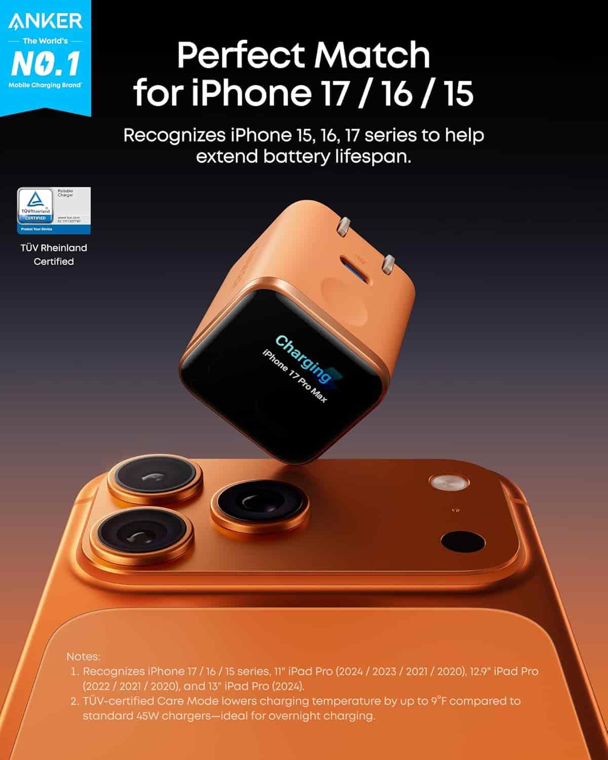 Anker Nano 45W GaN Charger with Smart Display (A121D)