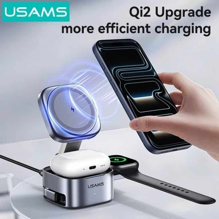 USAMS CD257 Qi2.0 3-in-1 Magnetic Wireless Charger