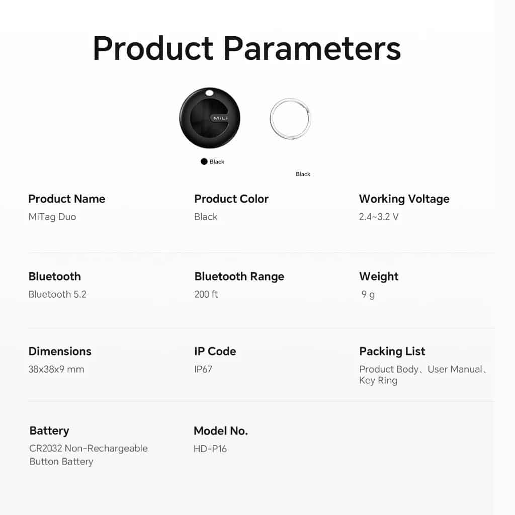 MiLi MiTag Duo Item Finder Anti Lost Tracker for iOS or Android Smart Locator Tag