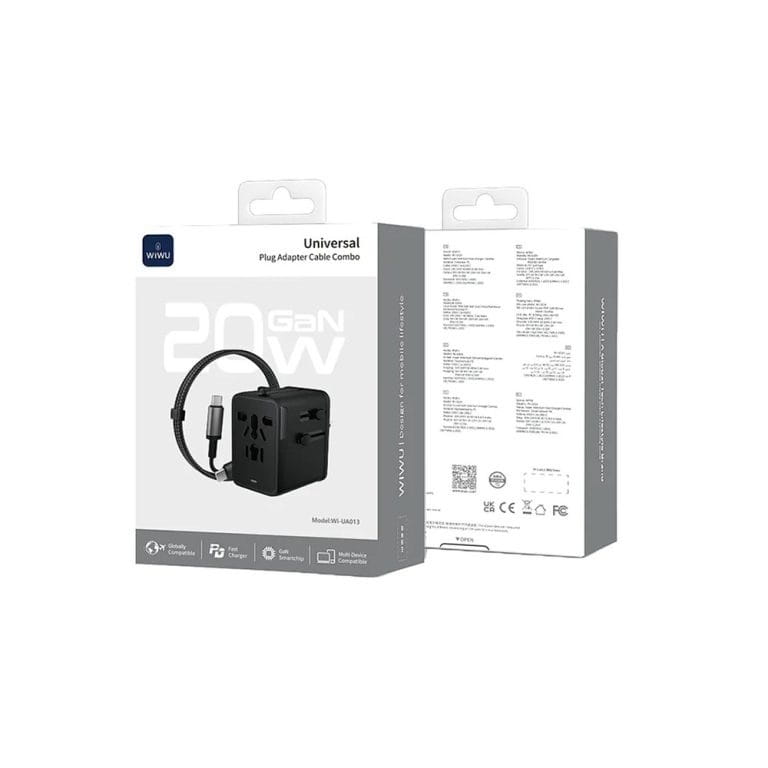 WiWU Wi-UA013 GaN 20W Universal Travel Adapter With 60w Cable Combo