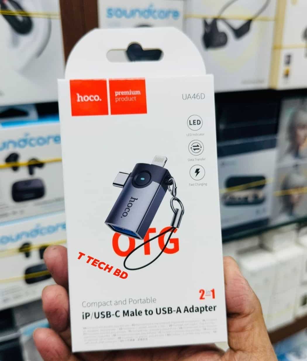 Hoco UA46D 2in1 iP/USB-C Male To USb-A Adapter