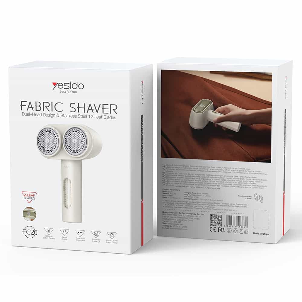 YESIDO EC20 Dual Head Fabric Shaver with LED Display 12 Blades Lint Remover