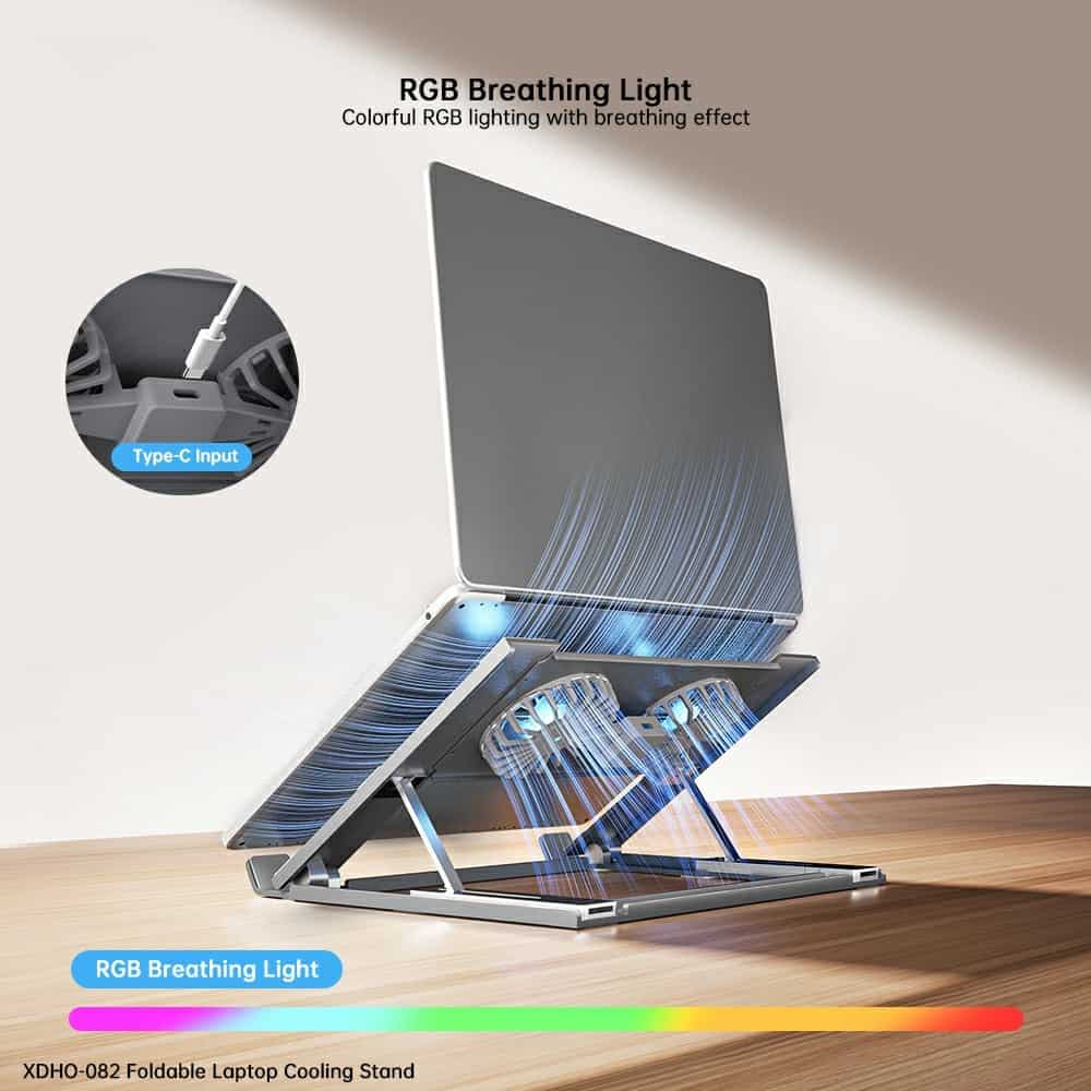 XUNDD XDHO-082 Laptop Cooling Stand with Dual Fans RGB Lighting Foldable