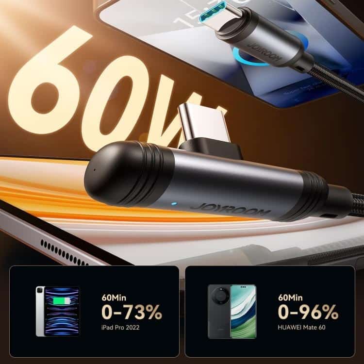 JOYROOM S-A56 EnjoyX Series 60W Type-C to Type-C 90 Degree Fast Charging 1.2m Cable