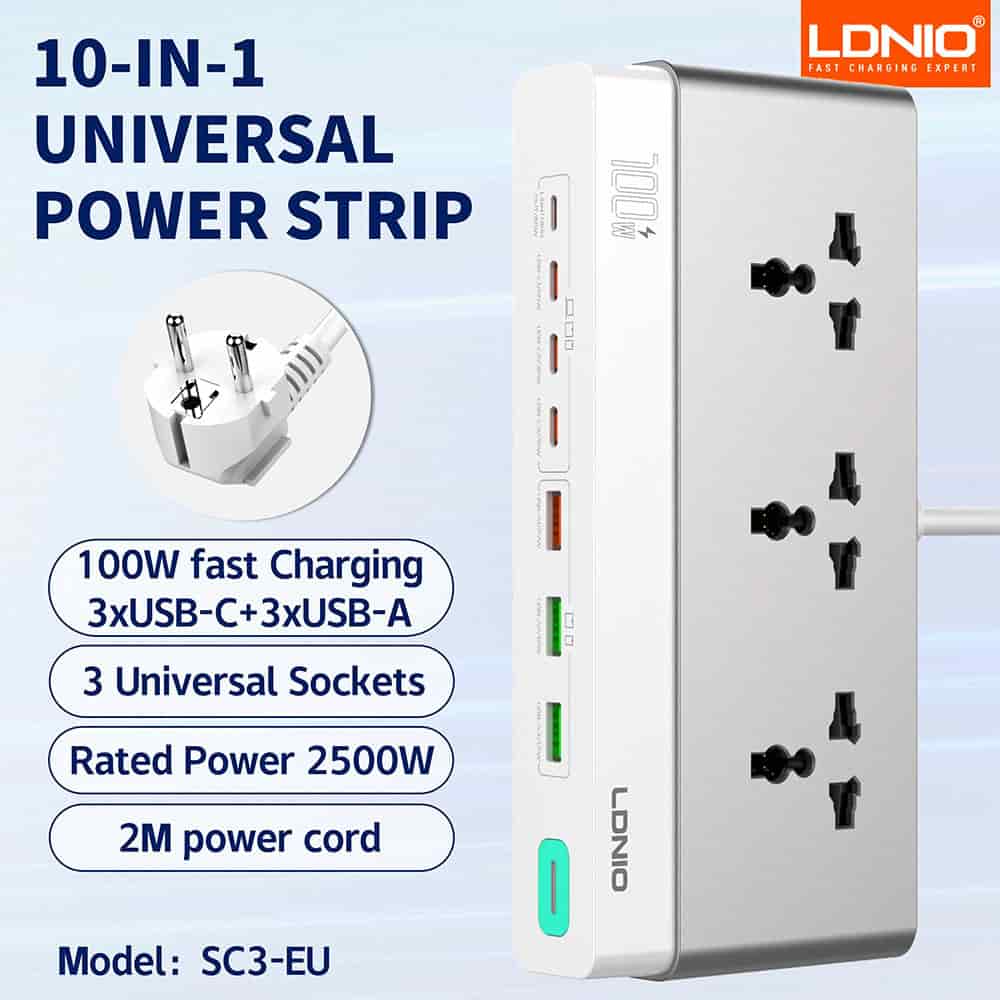 Ldnio SC3 10-in-1 100W GaN Desktop Power Strip