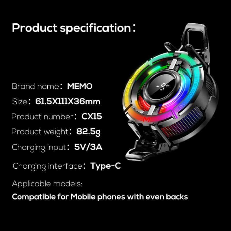 MEMO CX15 Mobile Phone AI Freeze PUBG Game Cooler Semiconductor Magnetic Cooling Fan Radiator for IPhone Android