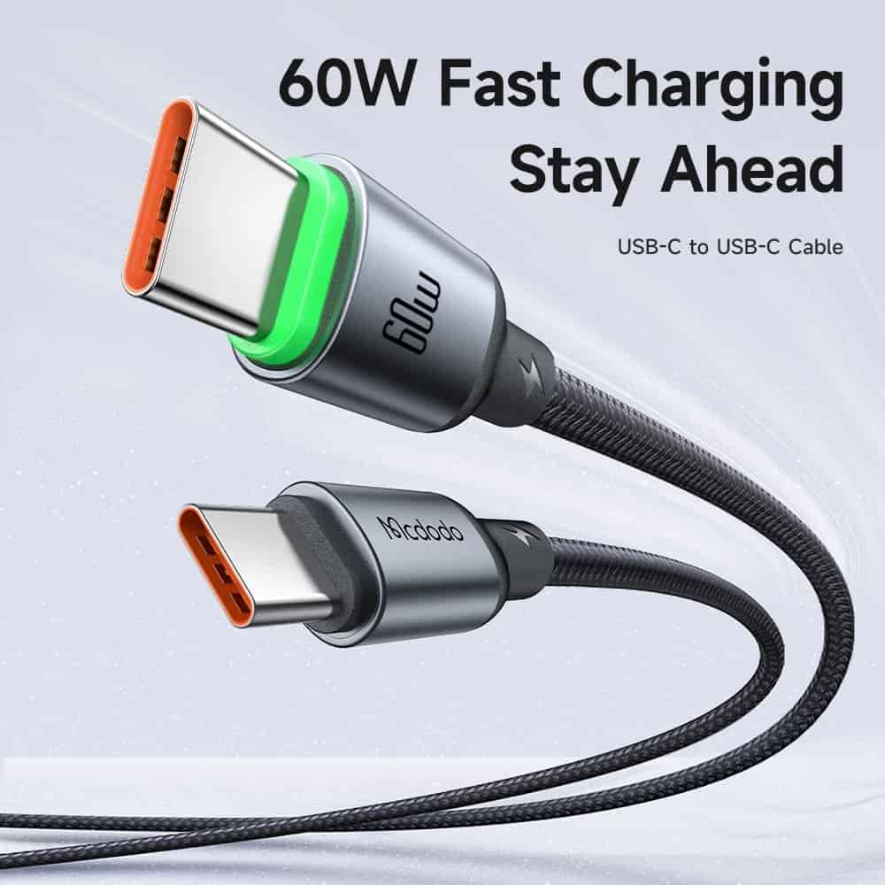 MCDODO CA-687 60W Super Fast Quick Charging Type C to Type C Cable With LED Charging Light - 1M/2M/3M