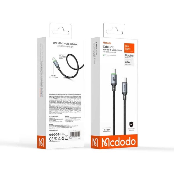 MCDODO CA-687 60W Super Fast Quick Charging Type C to Type C Cable With LED Charging Light - 1M/2M/3M